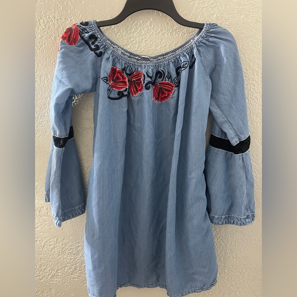 Vintage Collection Women Y2K Western Bohemian Denim Embroidered Floral Dress Med